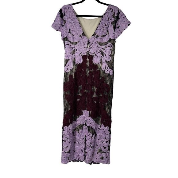 JS Collections Orchid Chianti Soutache Two Tone Embroidered Lace Dress 10 Women - Picture 3 of 11